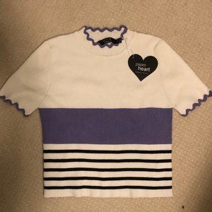 Knit short sleeve sweater top-white, purple, black